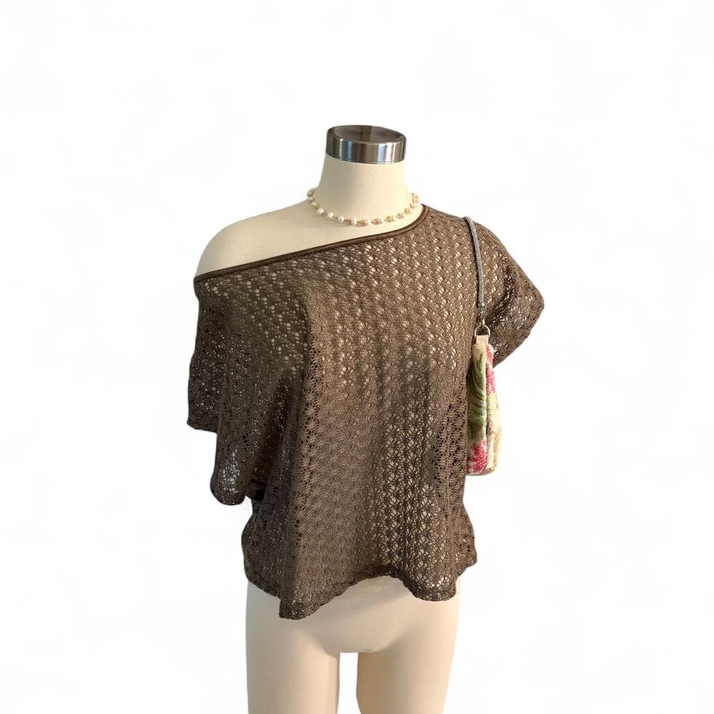 Bjewel Brown Mesh Boho Top Y2K Bejeweled Brand Crochet Knit Medium